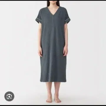 무인양품 입는 타월 양면 파일 반팔 원피스 미디엄 그레이 L