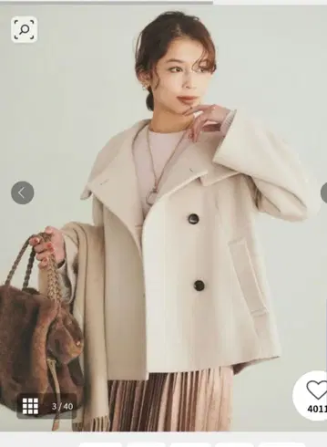 미사용 새상품 일본제 2WAY 울 숏코트 사이즈 [ 1 ] 베이지