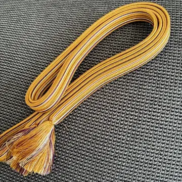 순수 실크 황금색과 고대 보라색의 가로 줄무늬 허리띠