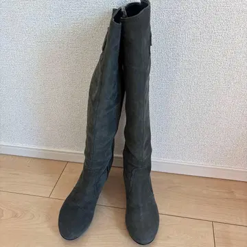 그린 계열 힐 롱 부츠