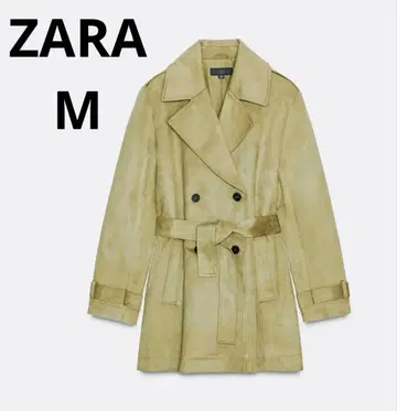 ZARA 페이크 스웨이드 트렌치코트 카키 M 사이즈 벨트 포함 럭셔리