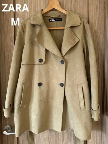 ZARA 페이크 스웨이드 트렌치코트 카키 M 사이즈 벨트 포함 럭셔리
