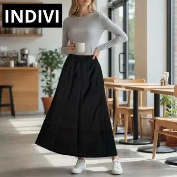 인디비 롱 플레어 스커트 블랙 포멀 관혼상제 스트레치 40