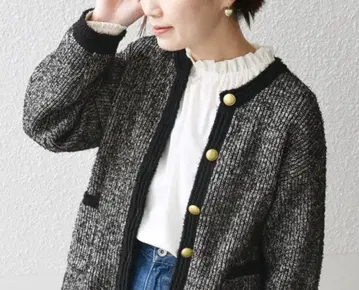 SHIPS 쉽스 트위드 니트 가디건 골드 버튼 숏