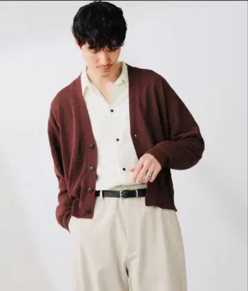 미사용 나노 유니버스 시어 니트 가디건 숏 기장 박스 브라운 L