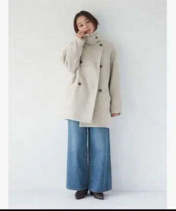 Ungrid 하이넥 미들 기장 코트 SMALL