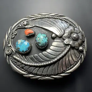 터콰이즈 실버 버클 인디언 웨스턴 USA 플라워