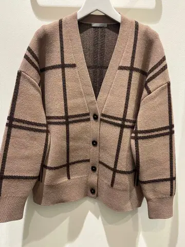 Theory Luxe 새상품급 베이지 체크 무늬 니트 가디건