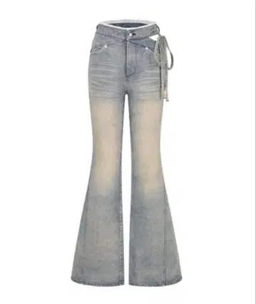 andwang Corset Cut-Out Ribbon FlareDenim