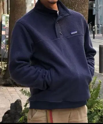 파타고니아 네이비 플리스 남성용 시어링 풀오버 신틸라