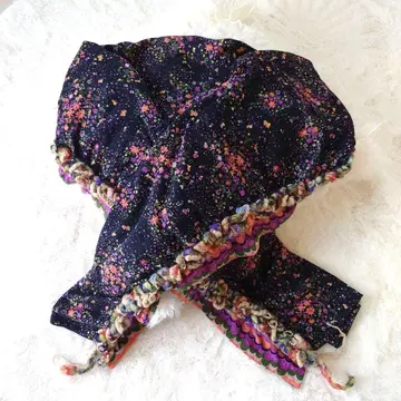 꽃무늬 네이비 스톨 일본제 니트 프린지가 귀여운 테두리