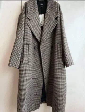 미사용 새상품 ZARA 롱 코트 체크 S 사이즈 체스터 코트