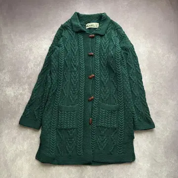 아일랜드제 케이블 니트 롱 가디건 두툼함 다크 그린 계열