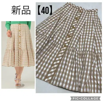 새상품 투 비 시크 깅엄 도비 스커트 40 베이지