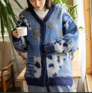 니코앤드 레오파드 플라워 MIX 가디건 블루 새상품