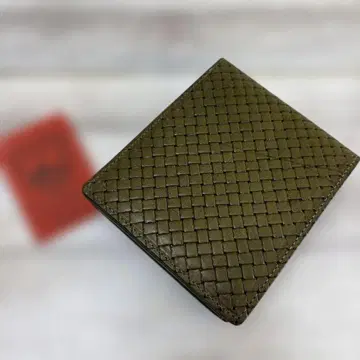 올리브 그린 뜨개질 가죽 접이식 지갑