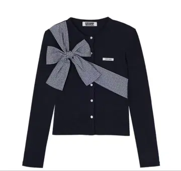 CRANK 리본 네이비 긴팔 가디건