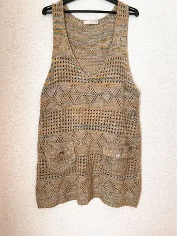 [베이지 망사 편직 니트 베스트]