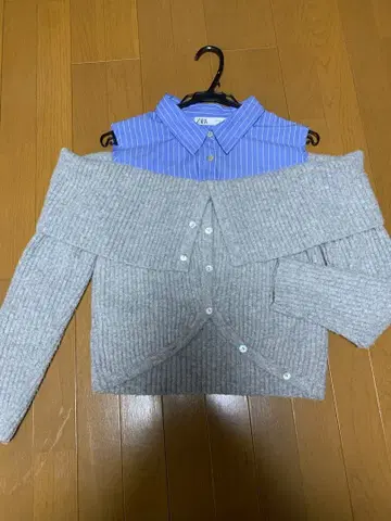 ZARA 대비 컷 아웃 니트 스웨터 오프숄더 셔츠 그레이