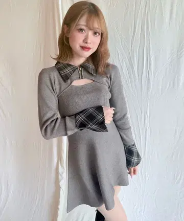 새상품 NOMAE 노마에 체크 컬러 미니 니트 원피스