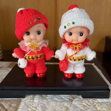 큐피 크리스마스풍 니트 인형 2체 세트