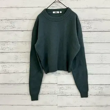 UNIQLO U 니트 스웨터 S 짙은 녹색 울 100 가을/겨울 깔끔한
