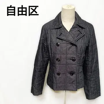자유구 퀼팅 자켓 P코트풍 더블 브레스트 38 차콜 그레이