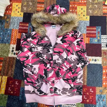 핑크 카모플라쥬 퍼 후드티