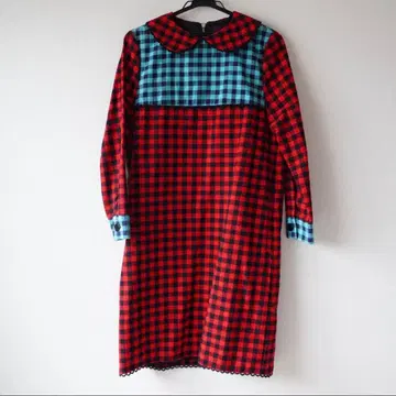 [ 새상품급 ] 빨파 체크 무늬 카라 부착 긴팔 원피스 가을/겨울