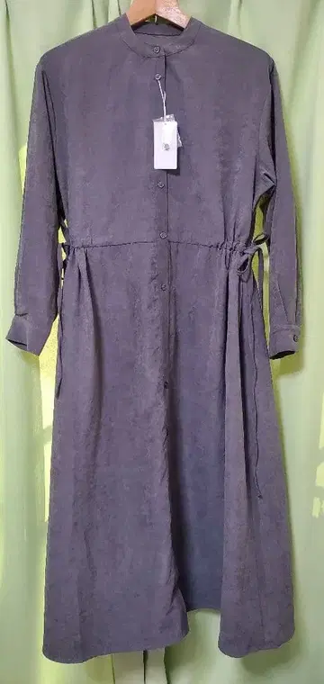 그레이 롱 셔츠 원피스 긴팔 버튼 포함