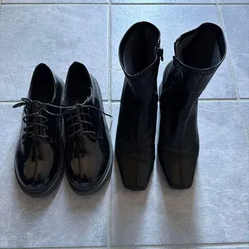 GU 블랙 지퍼 부츠 에나멜 로퍼 2세트