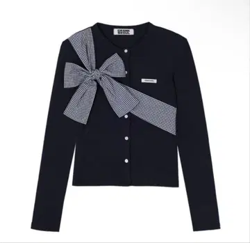 CRANK 리본 타이 니트 가디건 네이비 크랭크