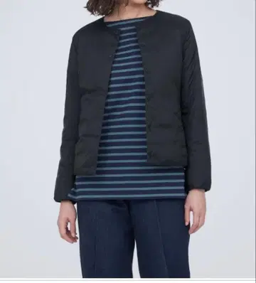 무인양품 경량 다운 포켓터블 노카라 자켓 블랙 XL