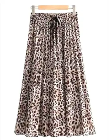 ZARA 표범 무늬 레오파드 플리츠 미디 기장 스커트 새상품급