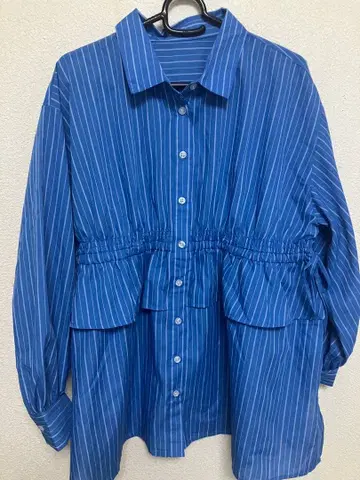 렙심 허리 프릴 셔링 블라우스 스트라이프 미사용 새상품