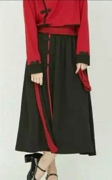 axesfemme 차이나 버튼 바이컬러 스커트 엑시즈팜