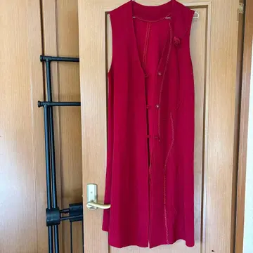 빨간색 슬리브리스 롱 원피스