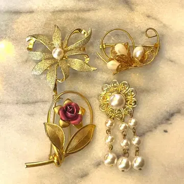 귀여운! 꽃 & 펄 브로치 4개 세트