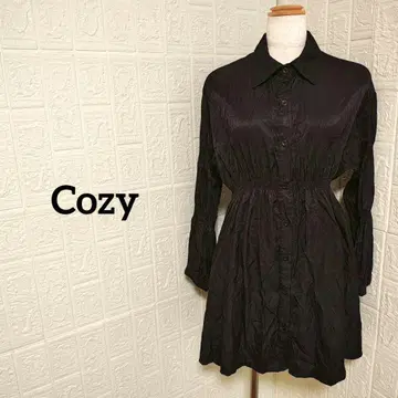 Cozy 셔츠 원피스 튜닉 긴팔 블랙 무지 심플 캐주얼