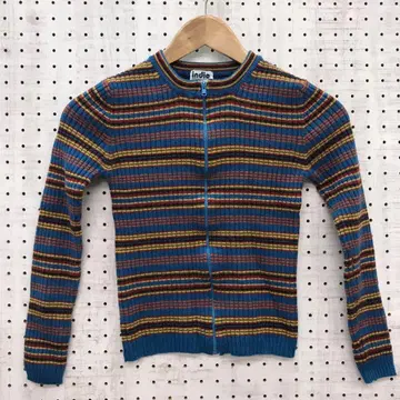 90s 레트로 구제 의류 Indio 멀티 보더 집업 니트 가디건