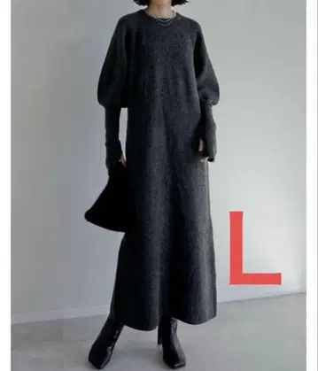 re edit 손가락 구멍 볼륨 슬리브 하찌 리브 니트 원피스 리디