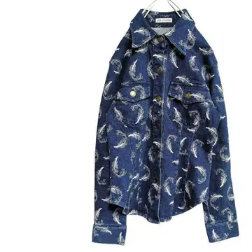 올 패턴 데님 자켓 G 자켓 스트레치 자수 블루 깃털 F