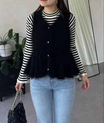 펄 버튼 페플럼 샤기 니트 베스트 prose verse M