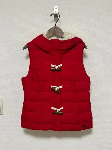 Abercrombie & Fitch 후드 부착 다운 베스트 M 레드
