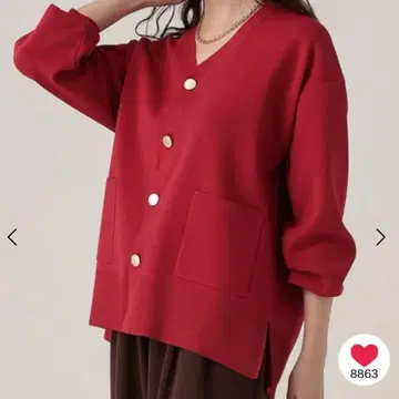 엘르 오버 가디건 빨간색 새상품