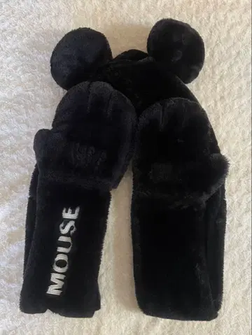 디즈니 팬캡 미키 모자 귀달린 머플러 장갑 포함 블랙