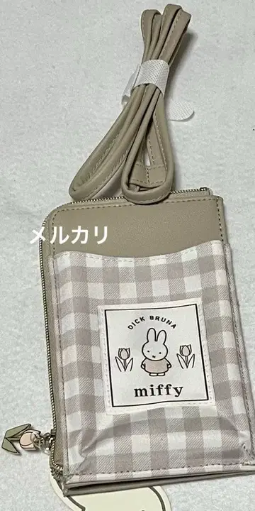 미피 깅엄 체크 그레이 스마트폰 파우치 숄더 파우치