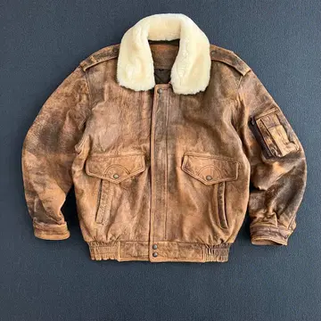 빈티지 천연 가죽 양가죽 보아 봄버 자켓 가죽 충전솜 카멜