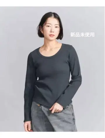 미사용 새상품 BEAUTY&YOUTH 코튼 리브 라운드넥 티셔츠