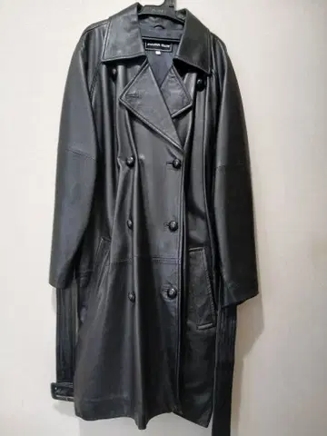 블랙 가죽 코트 더블 브레스트